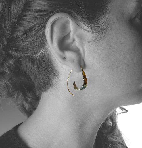 Spiral Dahlia Gold Hoop Earrings Model