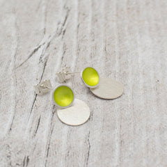 Halo Small Enamel Studs with Textured Silver Drop Detail