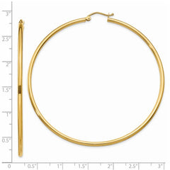 14K Gold 2mm wide 65 mm Lightweight Tube Hoop Earrings