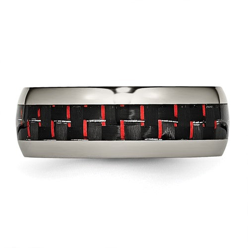 Titanium Polished with Black and Red Carbon Fiber Inlay 8mm Band