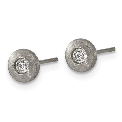 Titanium Brushed CZ Post Earrings