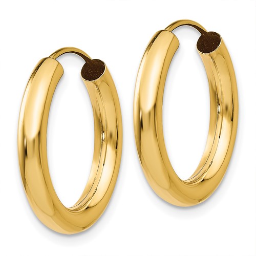 14k Gold 3mm Wide 20mm Tube Endless Hoop Earrings