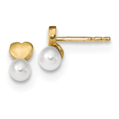 14k Gold Freshwater Cultured Pearl Heart Post Earrings