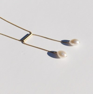 Twin Necklace with Freshwater White Teardrop Pearls