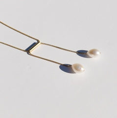 Twin Necklace with White Teardrop Pearls in Gold-filled Box Chain