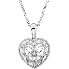 Sterling Silver Vintage Inspired Diamond Heart 18" Necklace