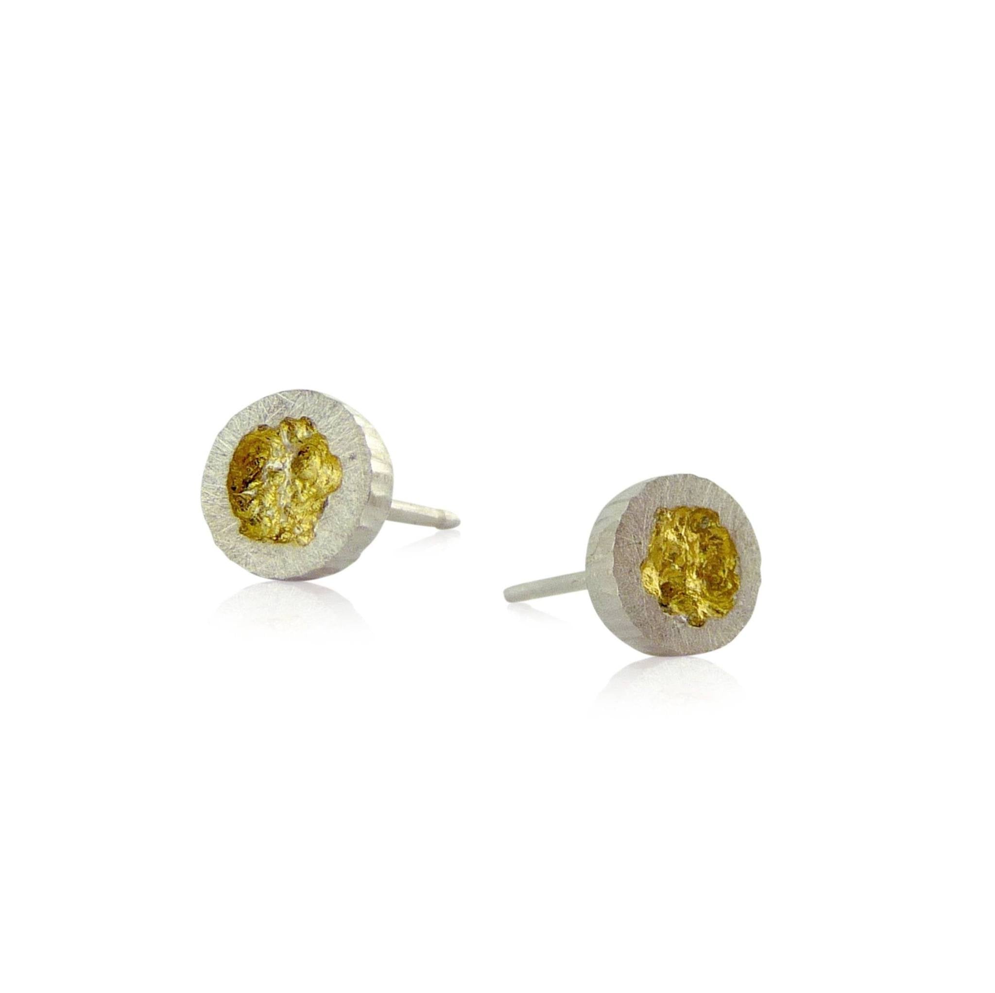 Tiny Erosion Gold Stud Earrings in Bright Finish