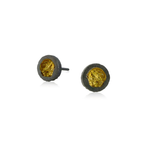 Tiny Erosion Gold Stud Earrings in Oxidized Finish
