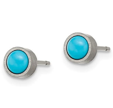 Disc Stud Earrings with Simulated Turquoise