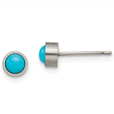 Titanium Brushed With Turquoise 5mm Stud Earrings
