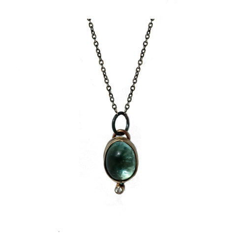Brazilian Indicolite Tourmaline Cabochon Droplet Set Necklace in 18k Yellow Gold