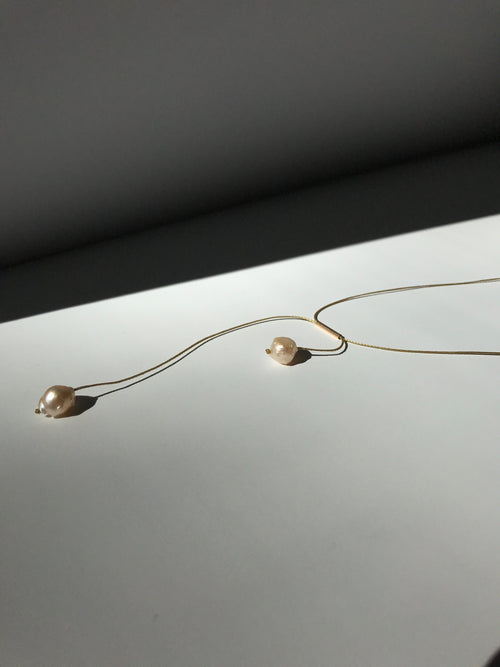 Twin Necklace with Freshwater Pearls on Nylon String and Gold filled Tube