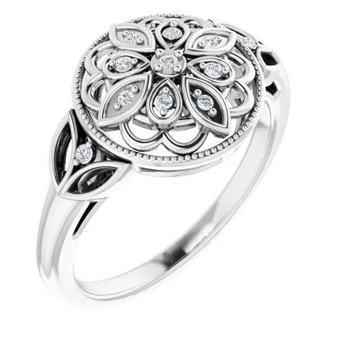 Vintage Style Filigree Sterling Silver .05 CTW Diamond Ring