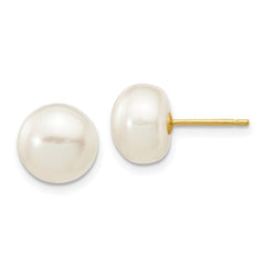 9-10 mm White Freshwater Cultured Button Pearl Stud Earring