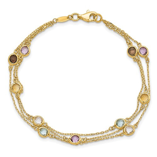 14K Gold 3-strand Multi-gemstone Bracelet