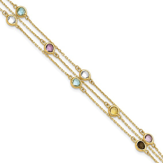 14K Gold 3-strand Multi-gemstone Bracelet