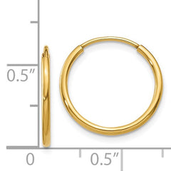 14k Gold 1.25mm Wide 16 mm Round Endless Hoop Earrings