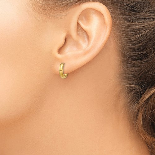 14k Gold 3 mm Wide 12 mm Hinged Huggie Hoop Earrings