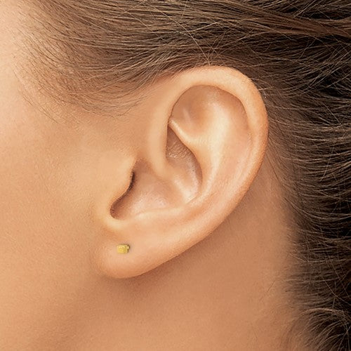 14K Gold 2 MM Square Tiny Cube Post Earrings