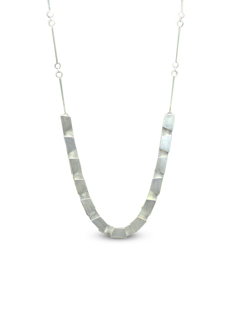 Overlapping Trapezoidal Shapes Necklace with Sterling Silver and Handmade Chain and Clasp