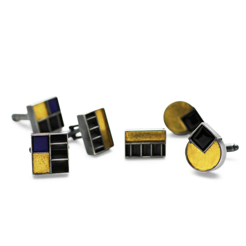 Silver and Gold Cuff links with onyx gemstones