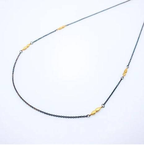 18k Gold & Oxidized Silver 4 Teardrop Necklace