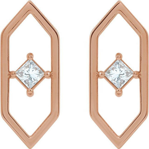 14K Gold 3mm Diamond or Emerald Geometric Earrings