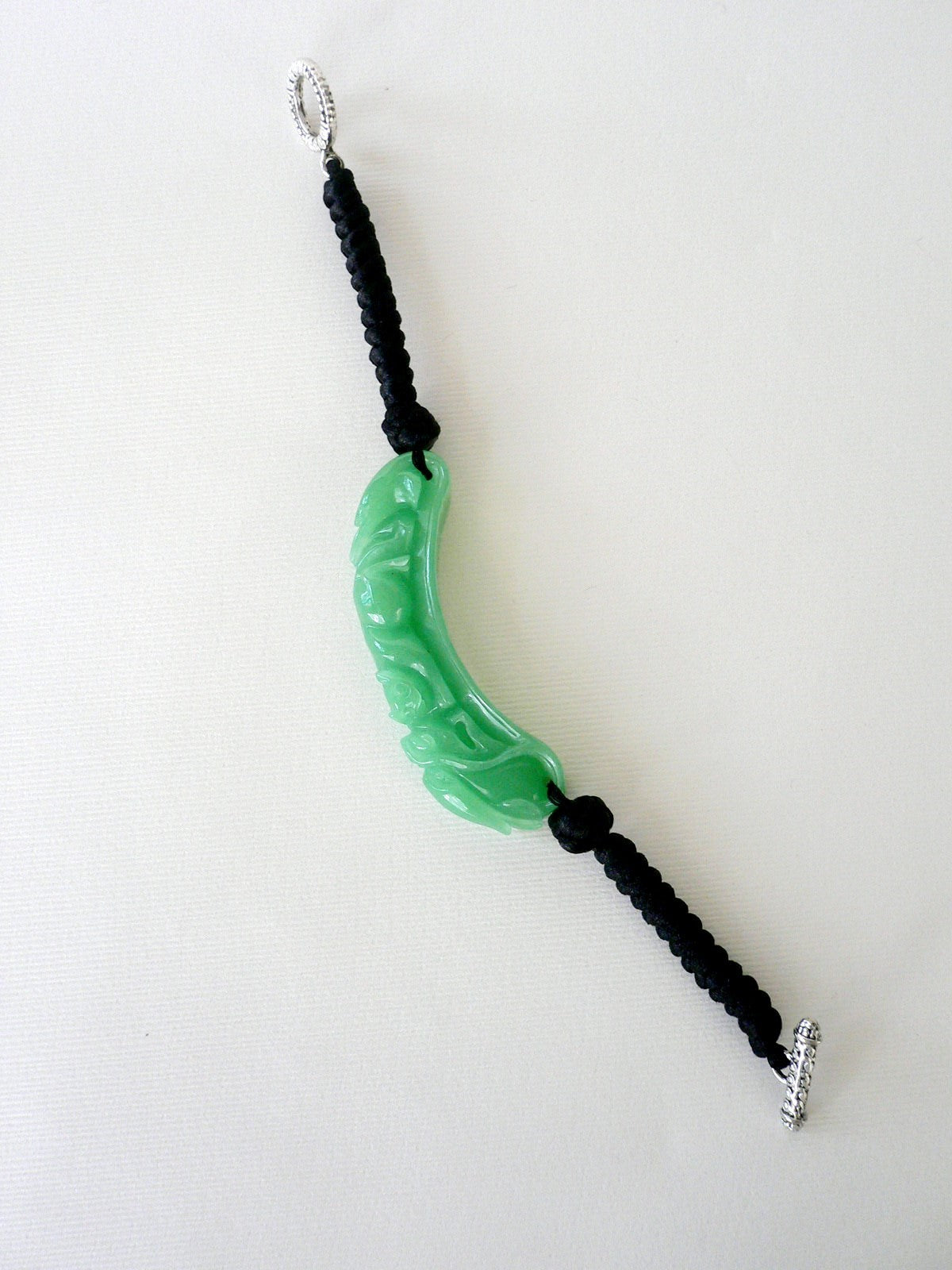Jade Dragon Hook and Black Chinese Silk Knots Bracelet