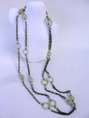 Shou Jade, Rose Quartz, Fresh Water Pearls, Green & Pink Chinese Silk Knots Necklace
