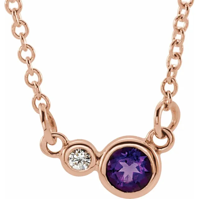 14k Gold 4mm Amethyst and 0.03 CTW Diamond Necklace