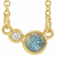 14k Gold 3 MM Aquamarine and 0.02 CTW Diamond Necklace