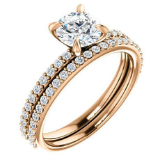 14K Gold 6.5 mm Round Moissanite 4 Prong Claw Set Accented Engagement Ring