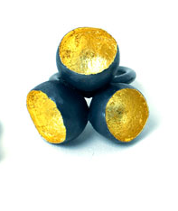 Bloom Ring with 3 blooms in sterling silver oxidized and 22ct gold leaf