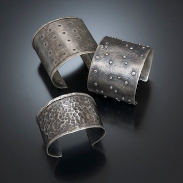 Hammered cuff bracelet sterling silver with darkening patina