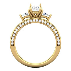 14K Gold 4 Claw Prongs Three-stone Engagement Ring with Lab-grown Diamonds