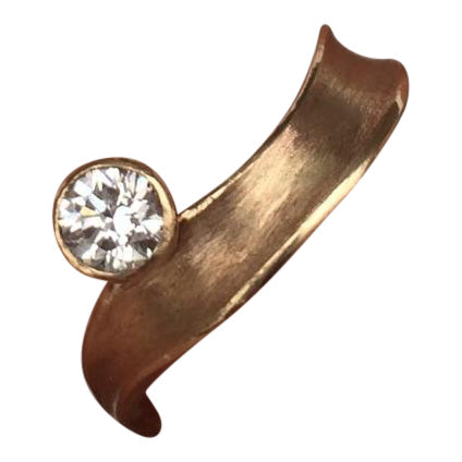 14k yellow gold Wide Wavy Engagement Ring custom set with heirloom diamond