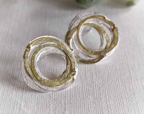 Gold and Silver Wrap Studs- Sterling Silver and 18kt Gold