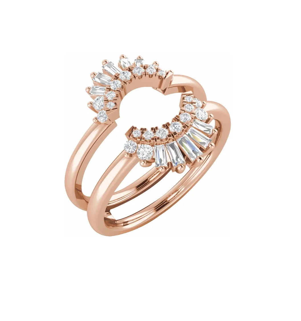 14k Gold Art Deco Style 1 2 CTW Natural Diamond Ring Guard Wedding Band