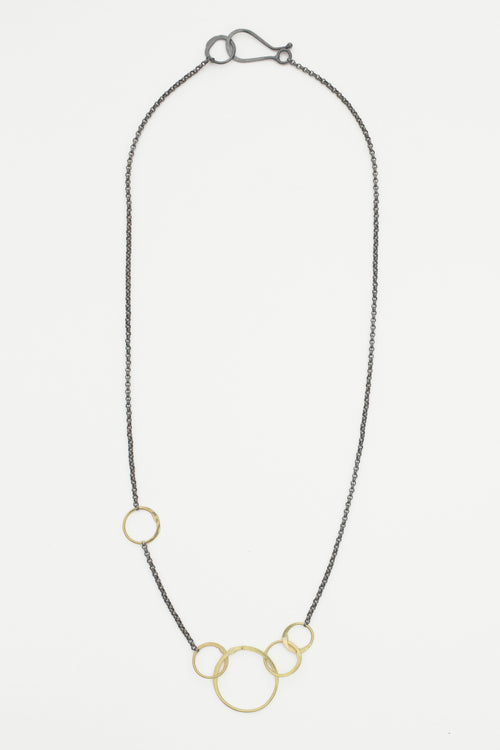 5 Floating 18k Gold Links and Silver Rolo Chain Necklace