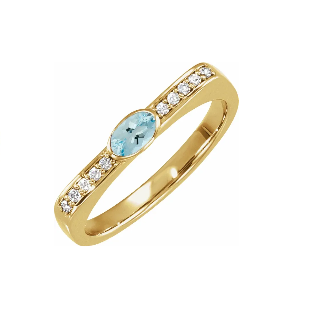 14K Gold Oval Aquamarine and Diamond Accented Ring – Lireille