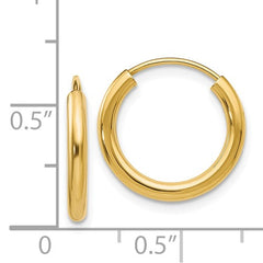 14k Gold 2mm wide 12mm Endless Hoop Earrings