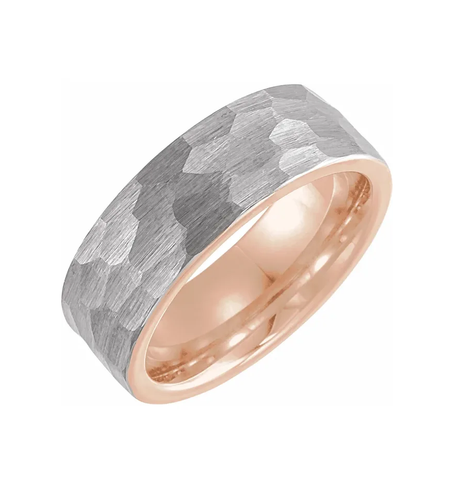 18K Yellow Gold PVD 8mm Hammered Textured Grooved Tungsten Band