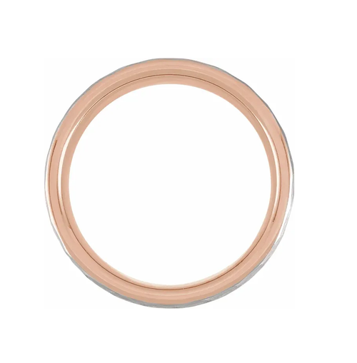 18K Rose Gold PVD 8mm Hammered Textured Grooved Tungsten Band