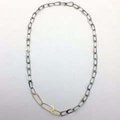 Hand Forged "Aria" Chain in Hammered Sterling Silver with 18k Gold Accent Links