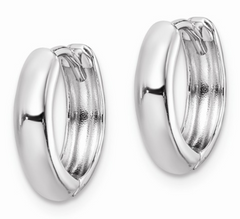 Sterling Silver Rhodium Polished Hinged Hoop Earrings