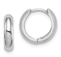 Sterling Silver Rhodium Polished Hinged Hoop Earrings