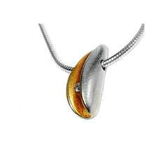Small side diamond silver shell pendant with 18K gold plated interior