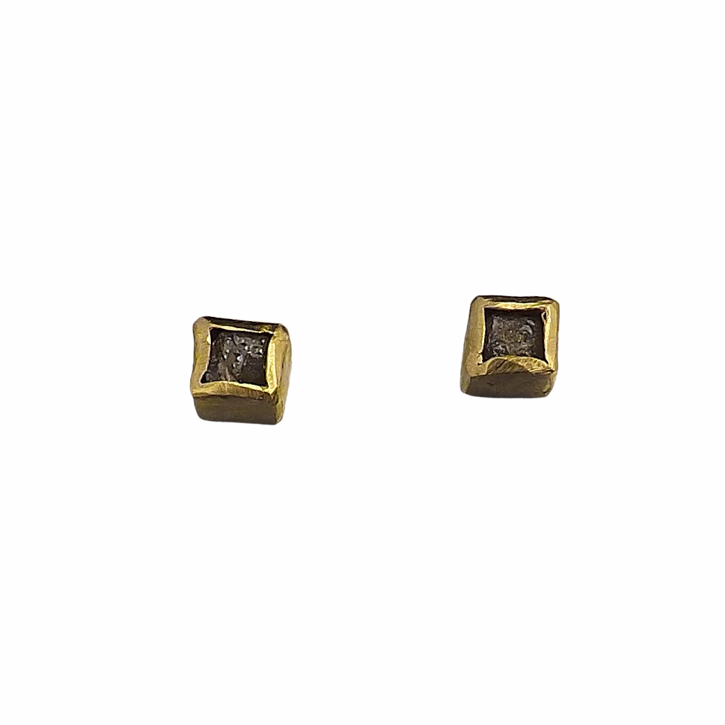 18k Gold Raw Diamond Cube Earrings