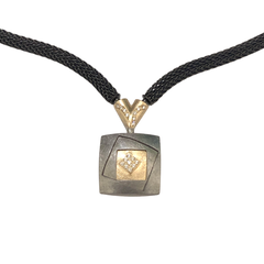 Diamond Square Pendant with Y shape Diamond Connector on 18" Black Mesh Chain