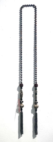 White Baroque Pearl Lariat Necklace with Tribal Beads and Pearl Tassels